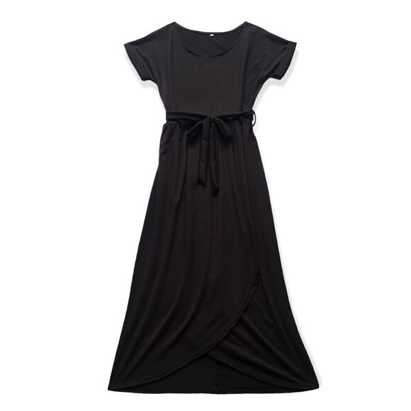 🔃Black Short Sleeve Front Split Midi Dress - Picture 3 of 8